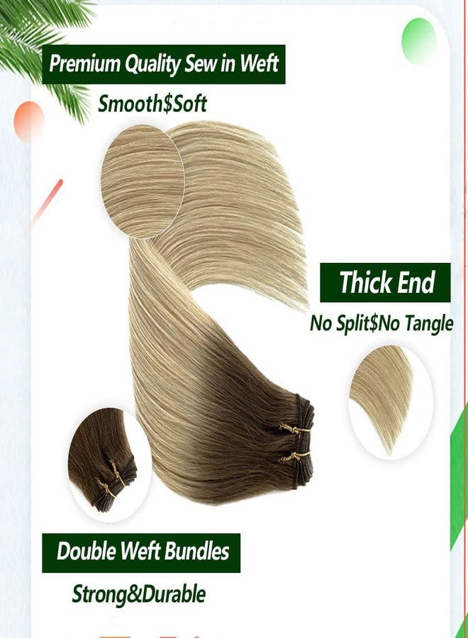 Valiilo Sew in Hair Extensions Real Human Hair Ash Brown Highlighted Platinum Blonde Weft Hair Bundles Ombre 100G 16 Inch Hand Tied Human Hair Extensions - Image 5